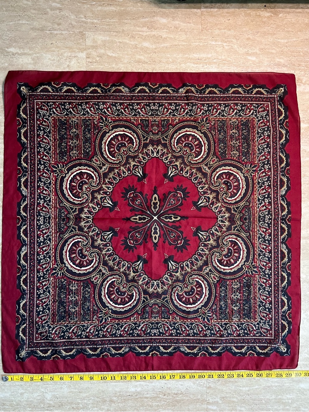 Red Navy Paisley Made in Italy 30” square bandana scarf